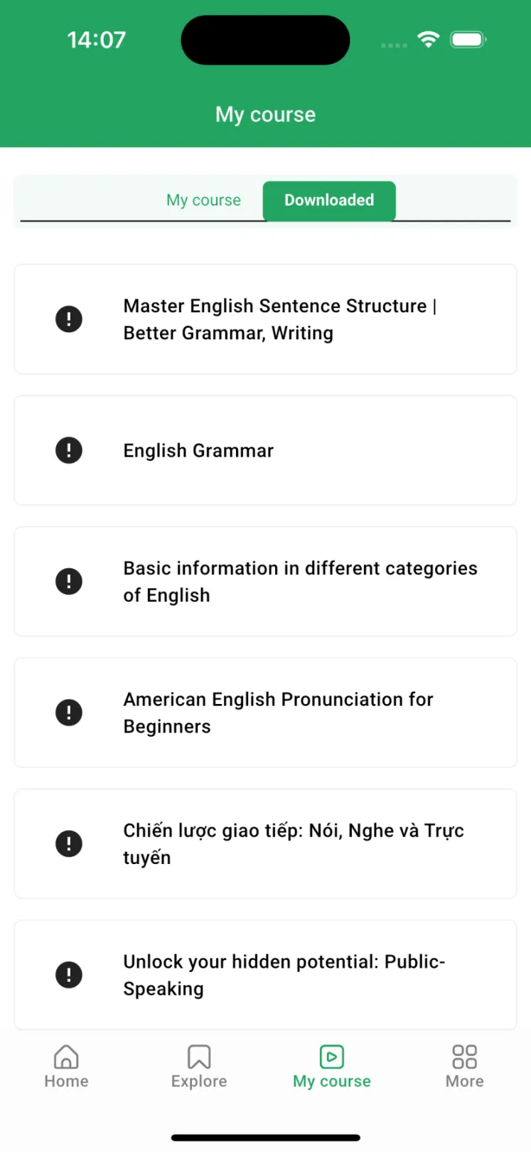 Mobile app - Downloaded Course for Study Offline