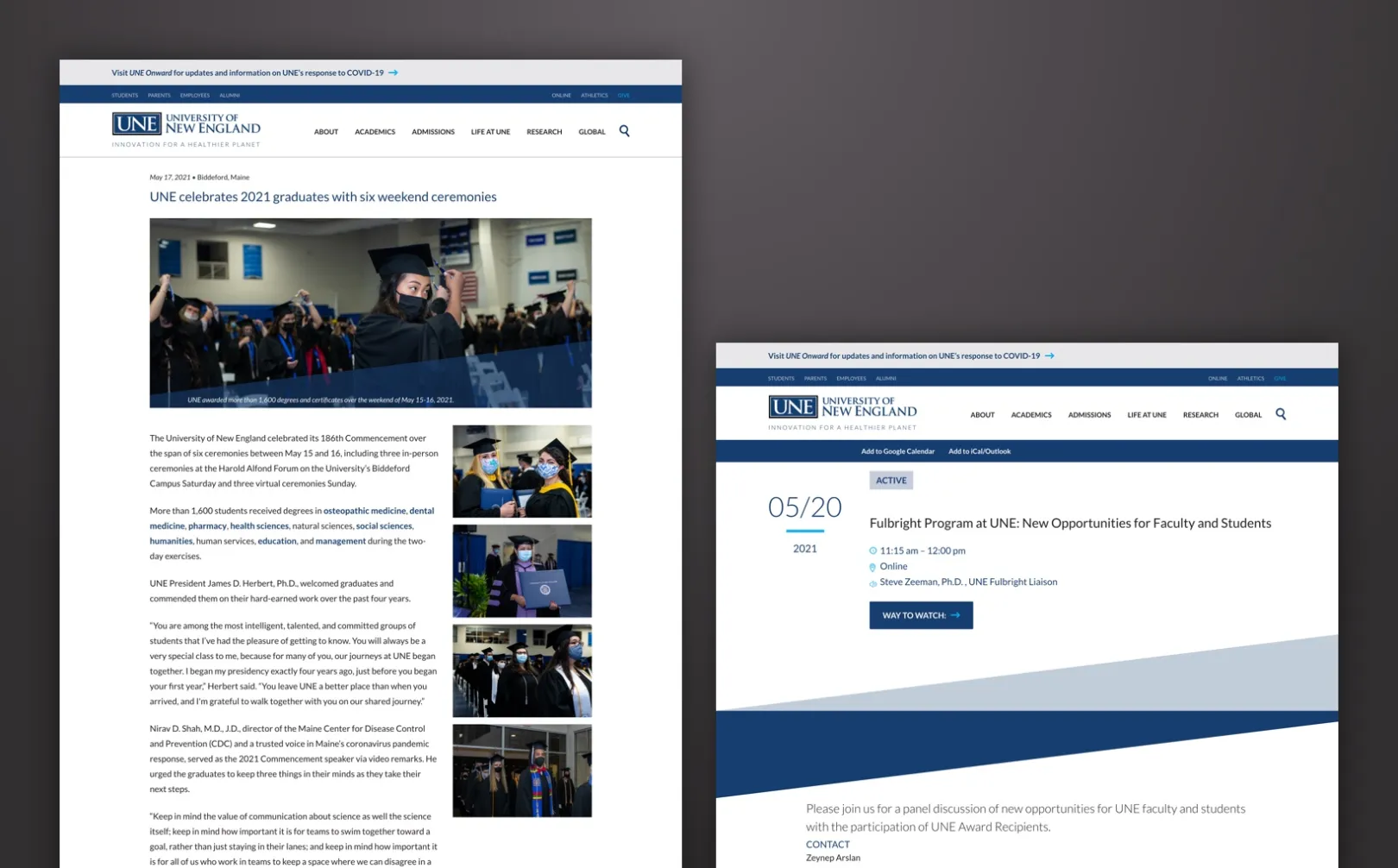 une.edu news and events page