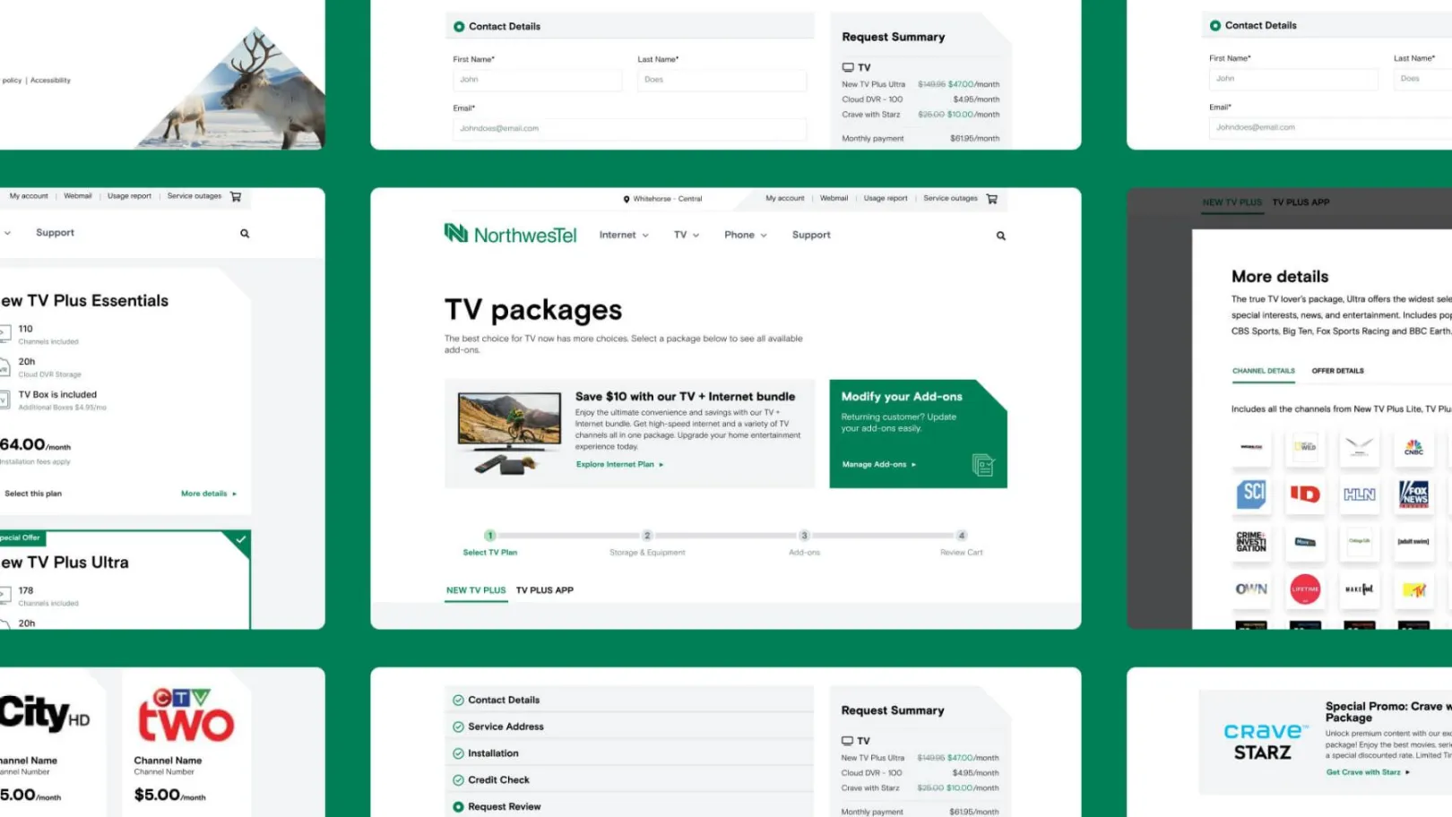 A collection of desktop website views for Northwestel.