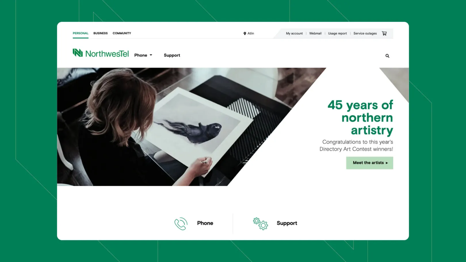A showcase of the Northwestel desktop site.