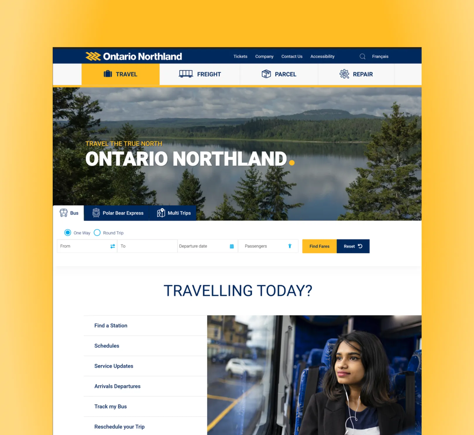 Home page of Ontario Northland website design and built by DrupalBliss.com