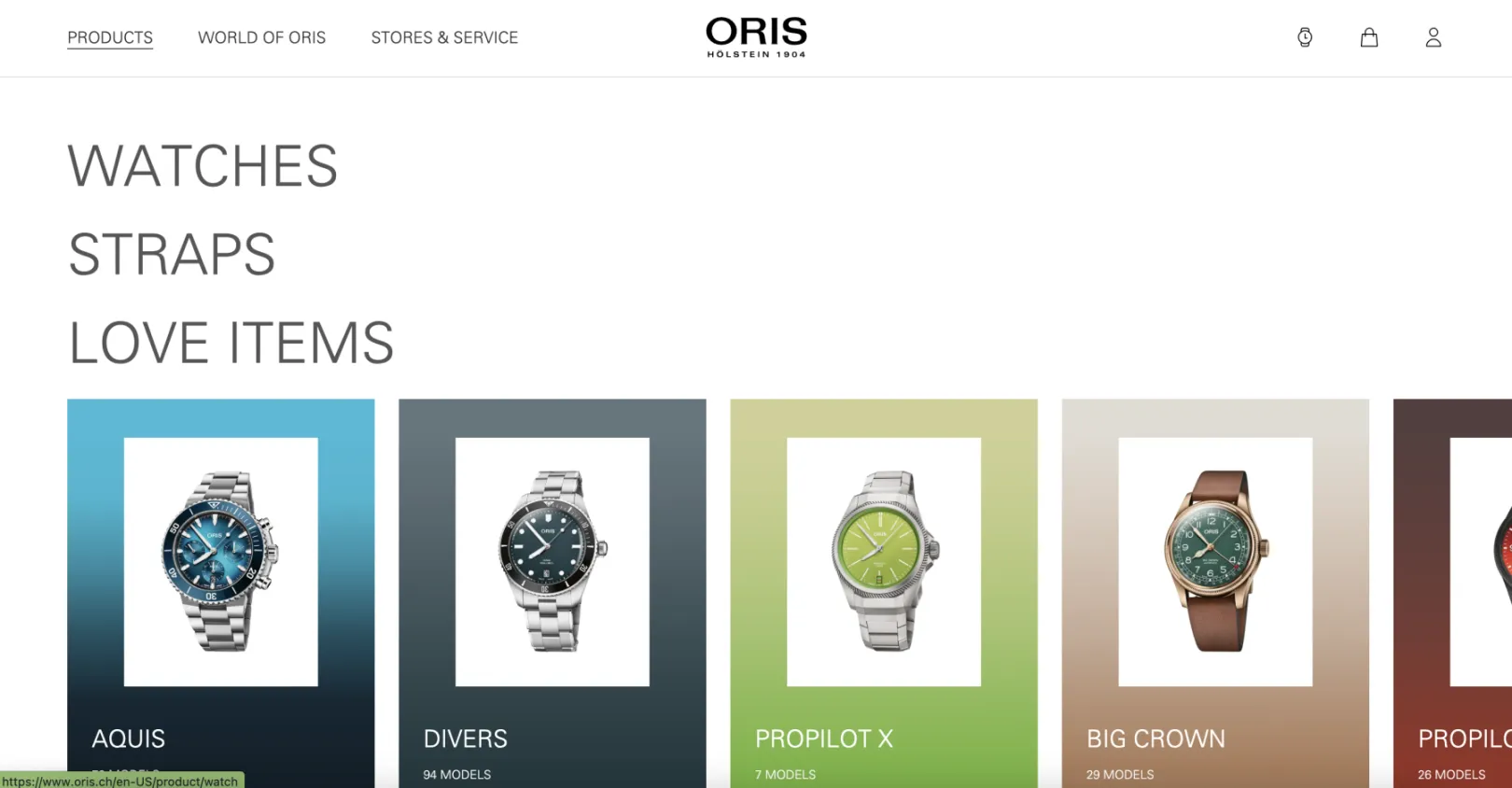 Overview of the watch families with an open menu link