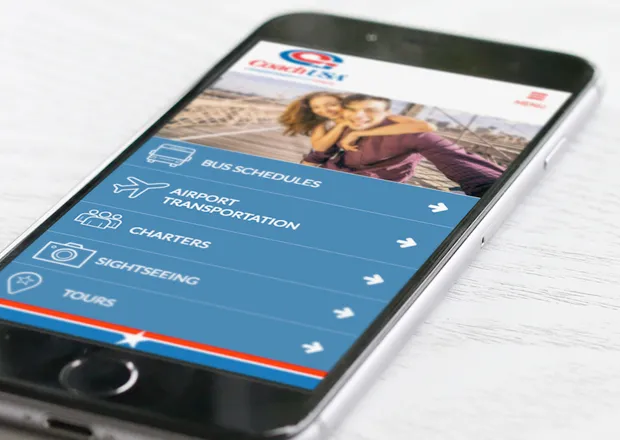 Mobile View of Coach USA's Menu for Redesign and Rebuild on Drupal 8
