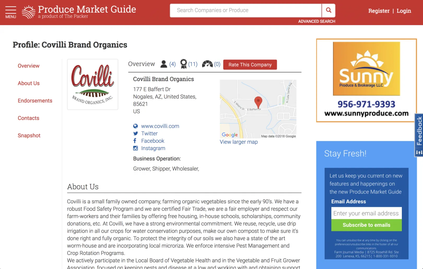 PMG Produce page