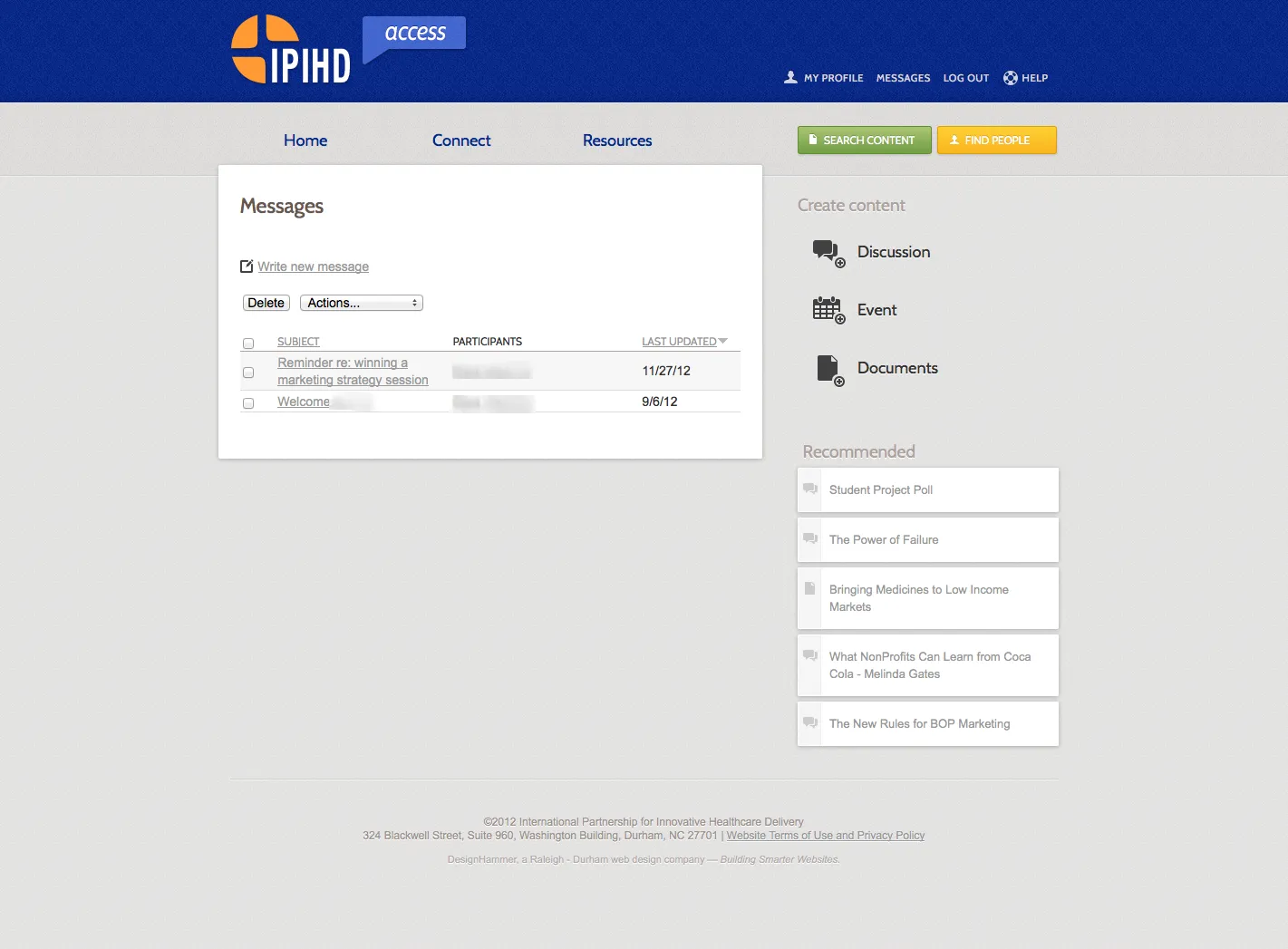 Private messages interface
