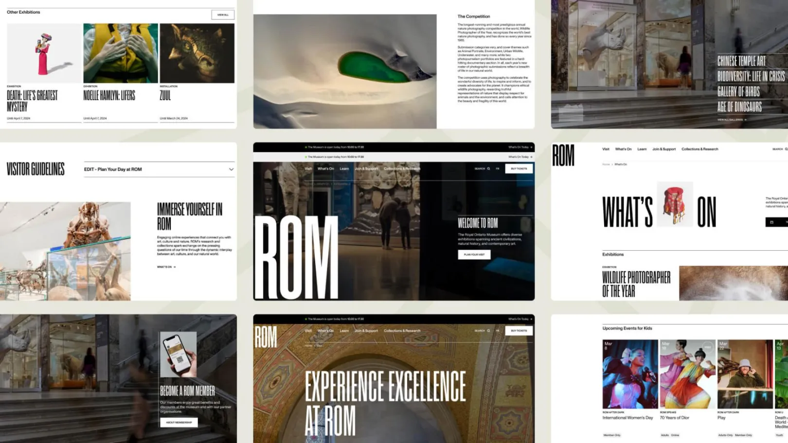 A collection of desktop website views for the Royal Ontario Museum