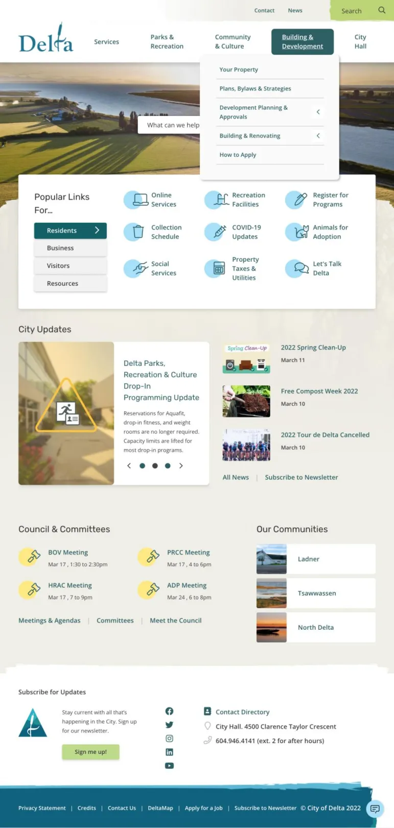 Screenshot of delta.ca homepage. 