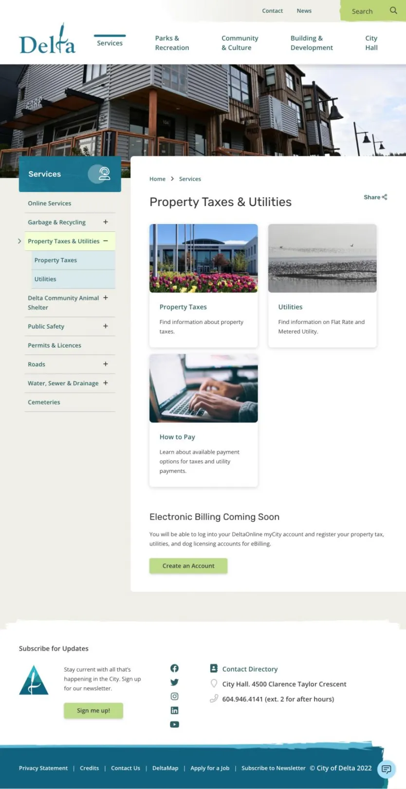 Screenshot of the property taxes & utilties page. 
