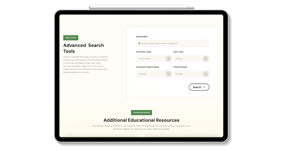 Damfailures.org search feature 