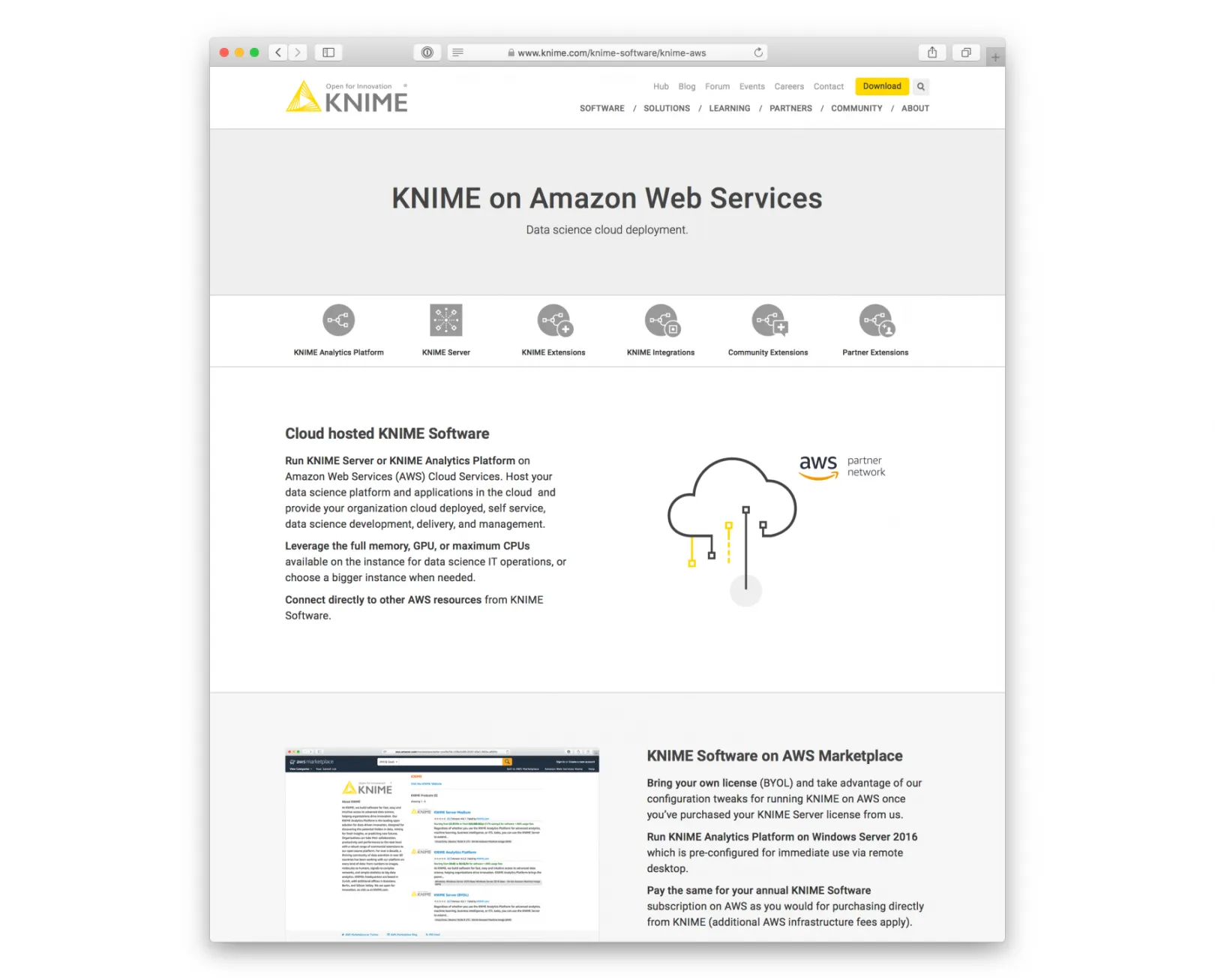 KNIME Software Category - AWS Page