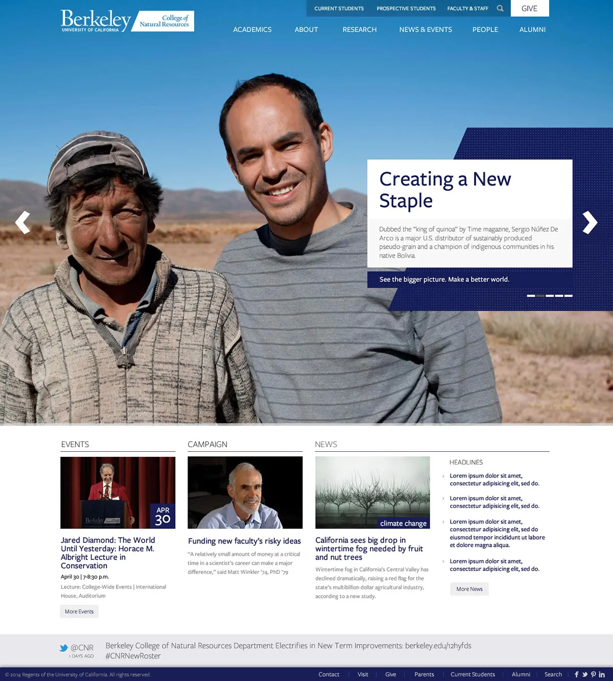 UCB College of Natural Resources expanded homepage