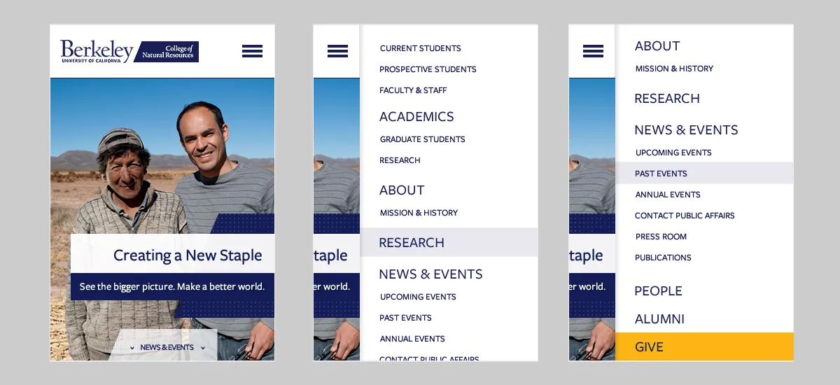 UCB College of Natural Resources responsive menu