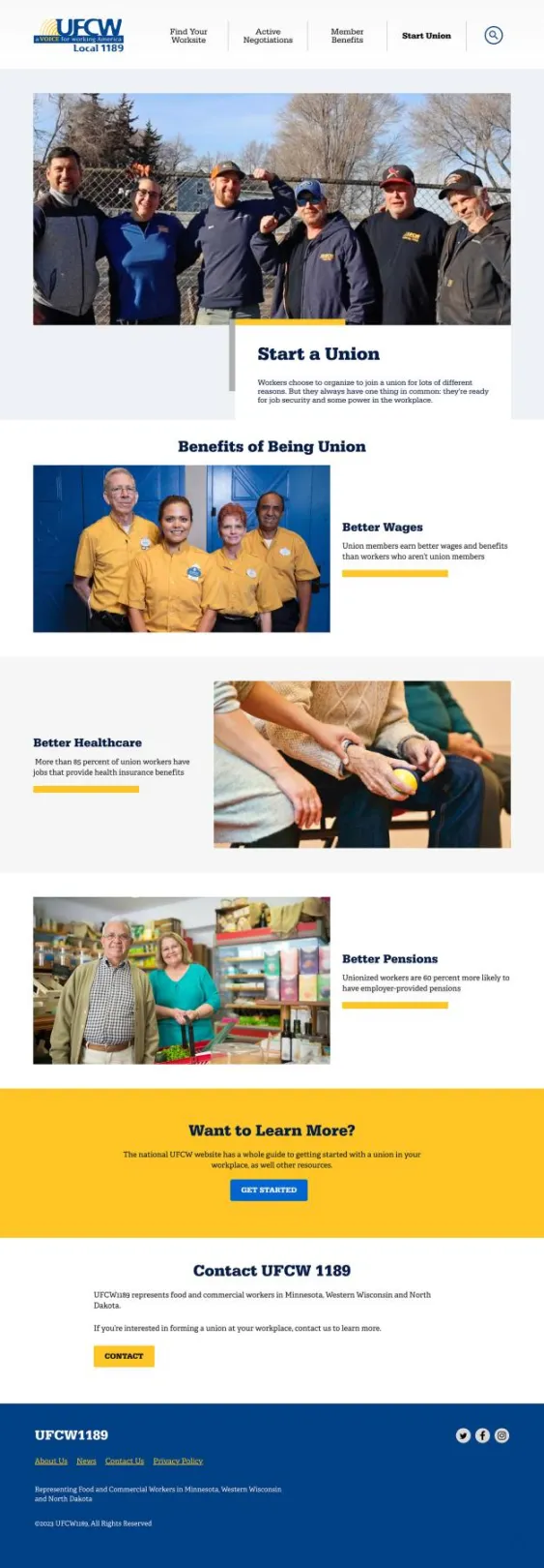 screenshot of the Start Union page