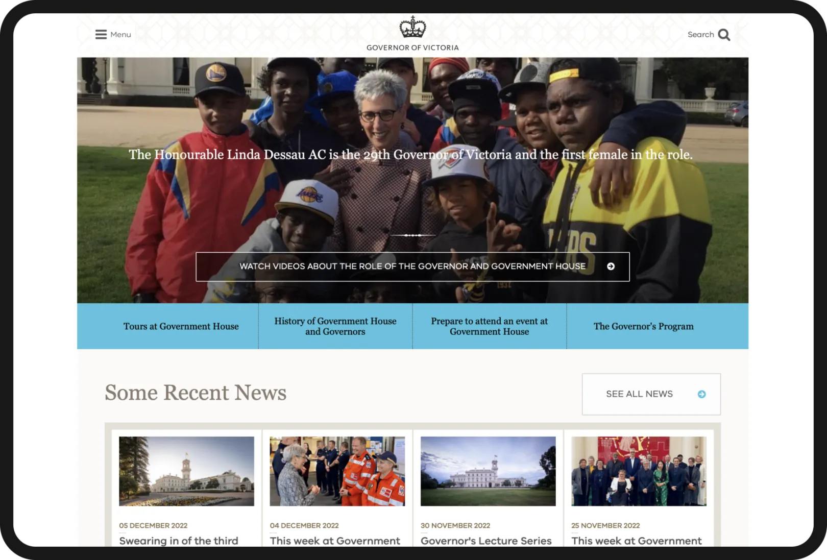 Image of https://www.governor.vic.gov.au/ bordered with a tablet look and feel