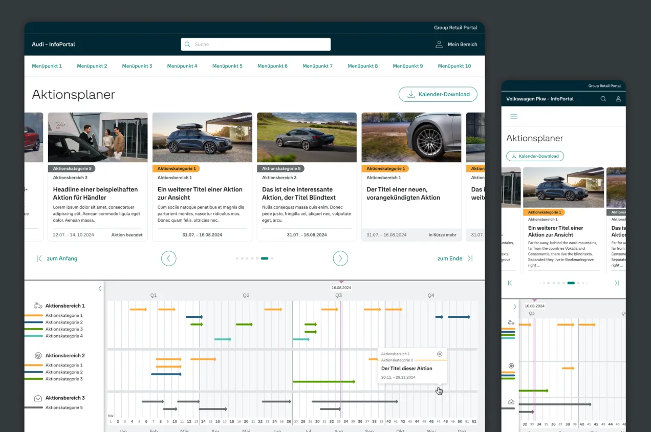 Screenshot of the Volkswagen AG InfoPortal: Action planner
