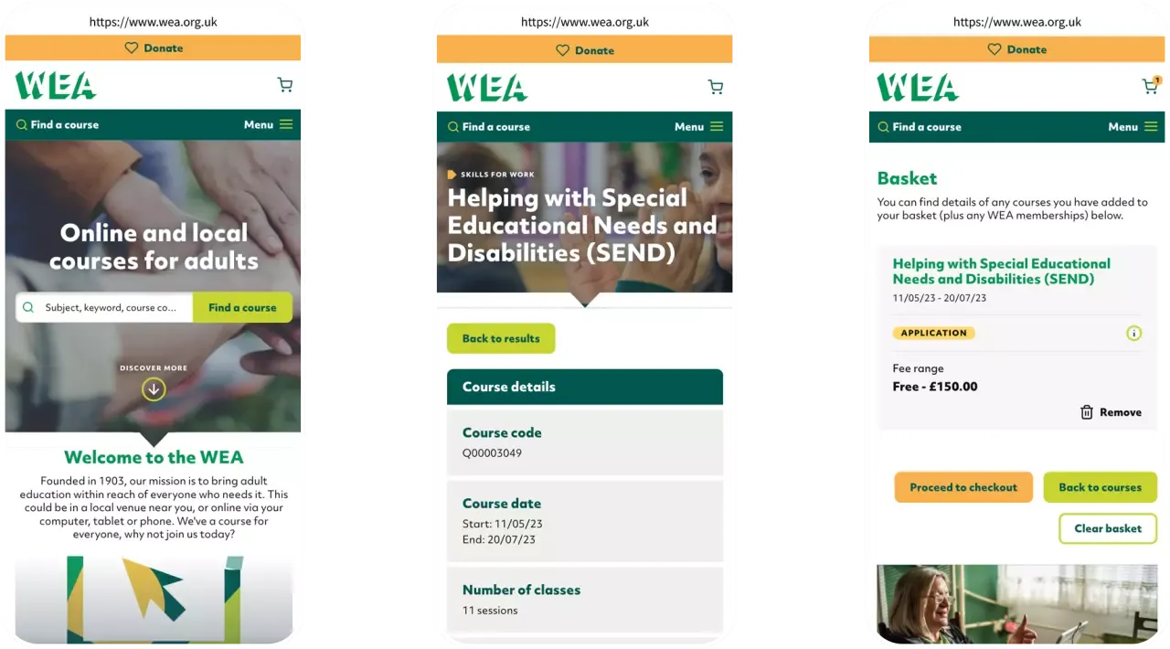 WEA website in mobile view