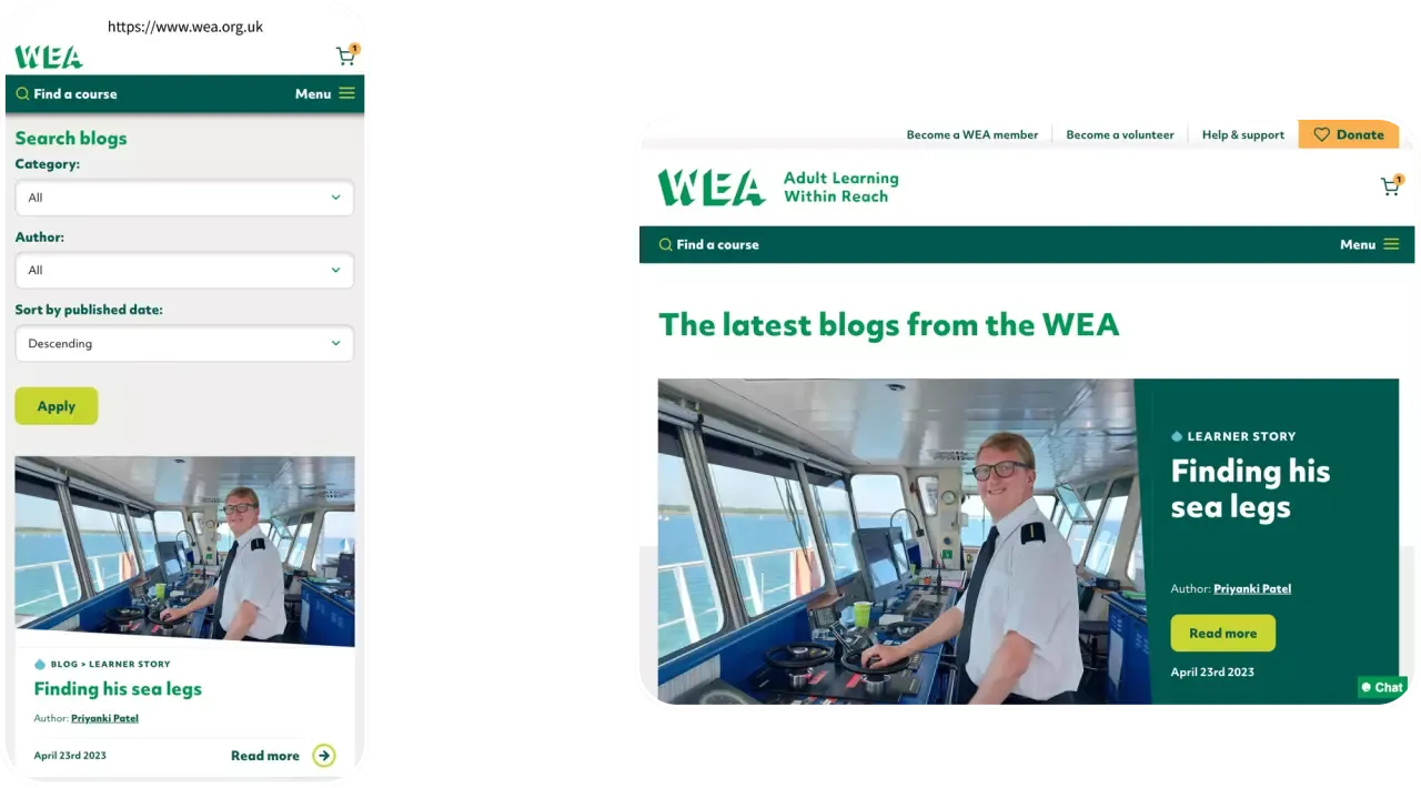 WEA website in mobile and tablet view