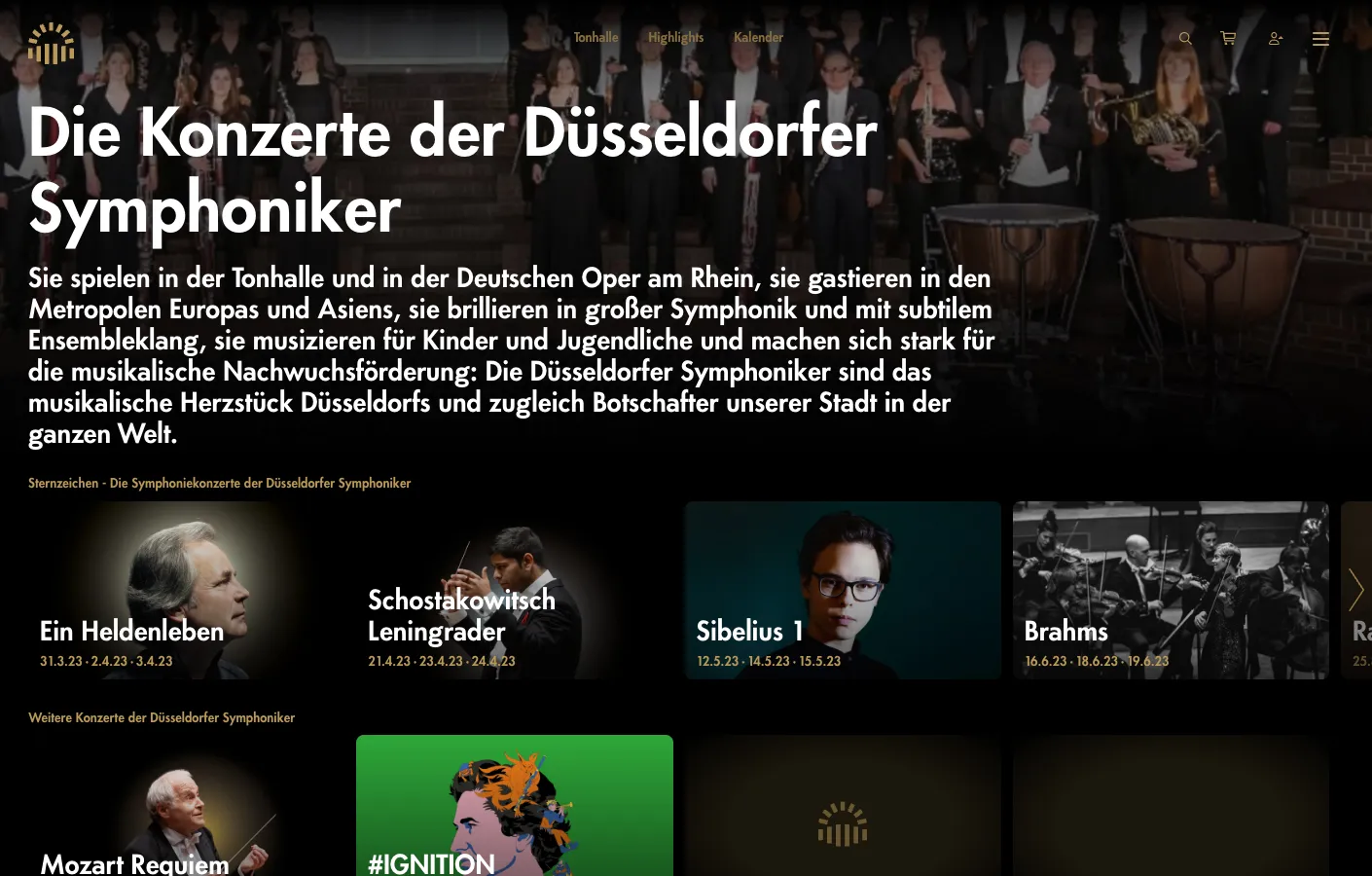 Screenshot of the Tonhalle Düsseldorf website