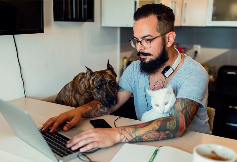 Man with pets using VMware
