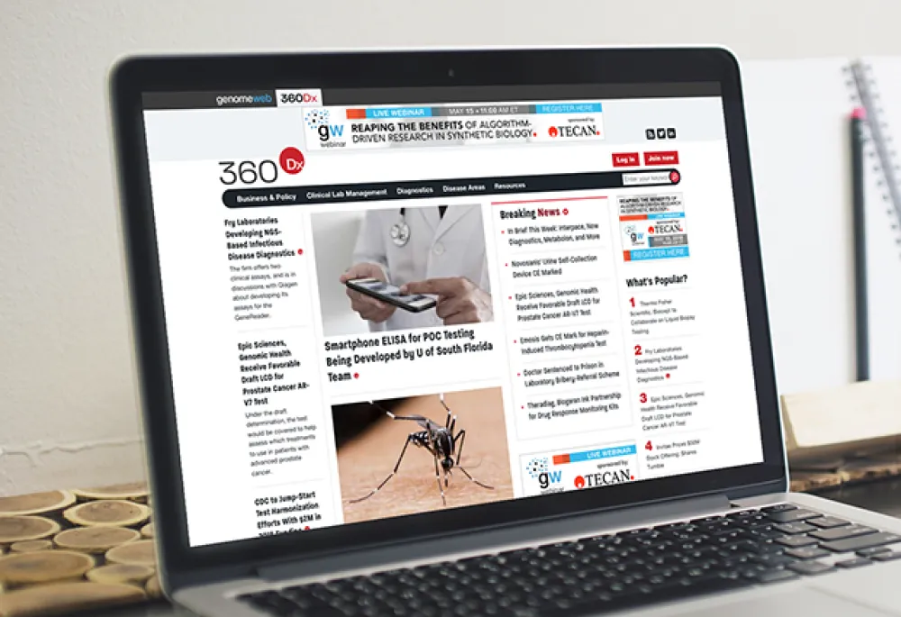 GenomeWeb 360dx site displayed on laptop