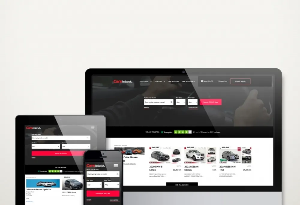Three screens of Cars Ireland website