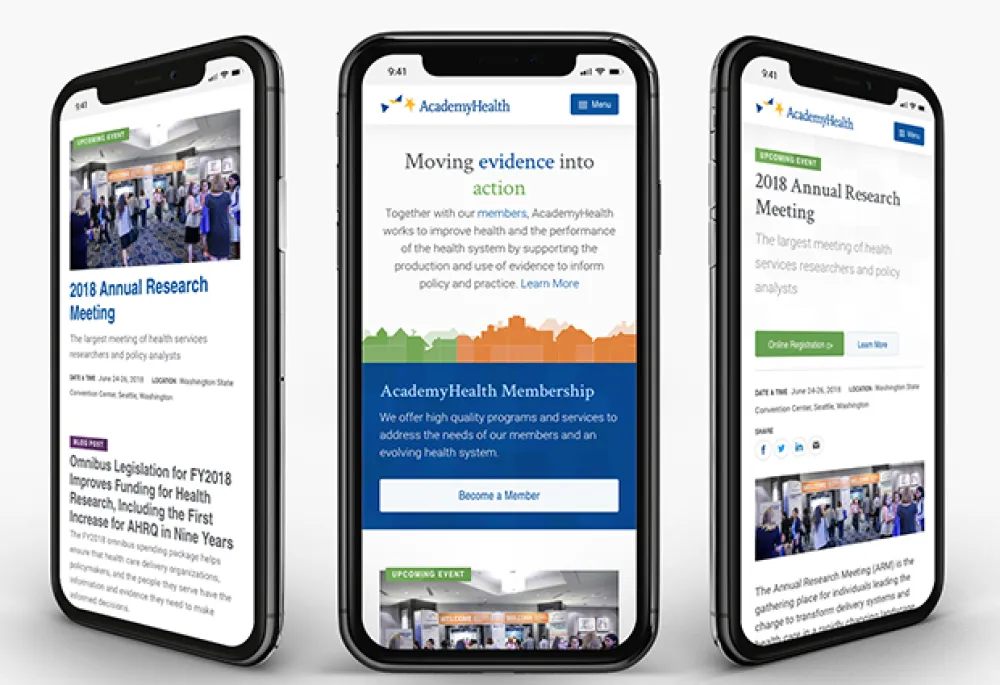 AcademyHealth homepage on cell phone