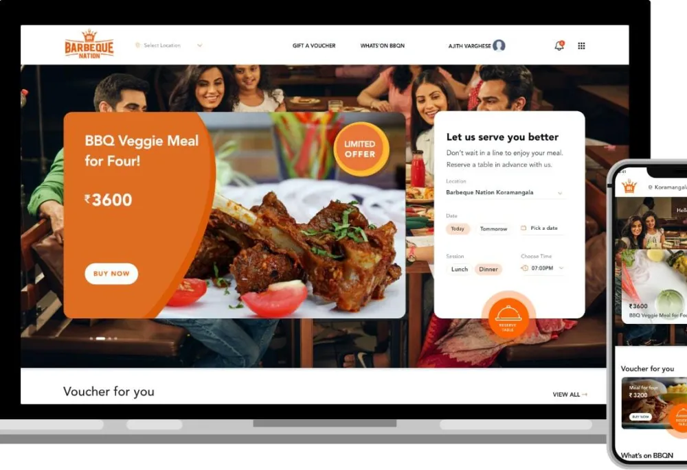 Barbeque Nation - web and mobile view of the website