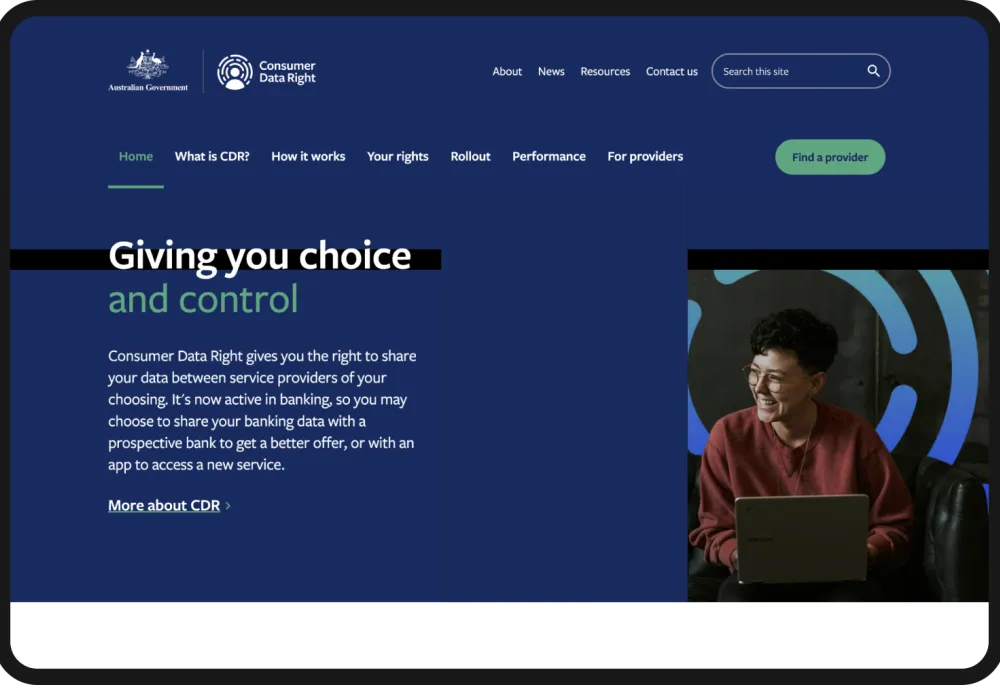 Screenshot of the Consumer Data Right homepage.