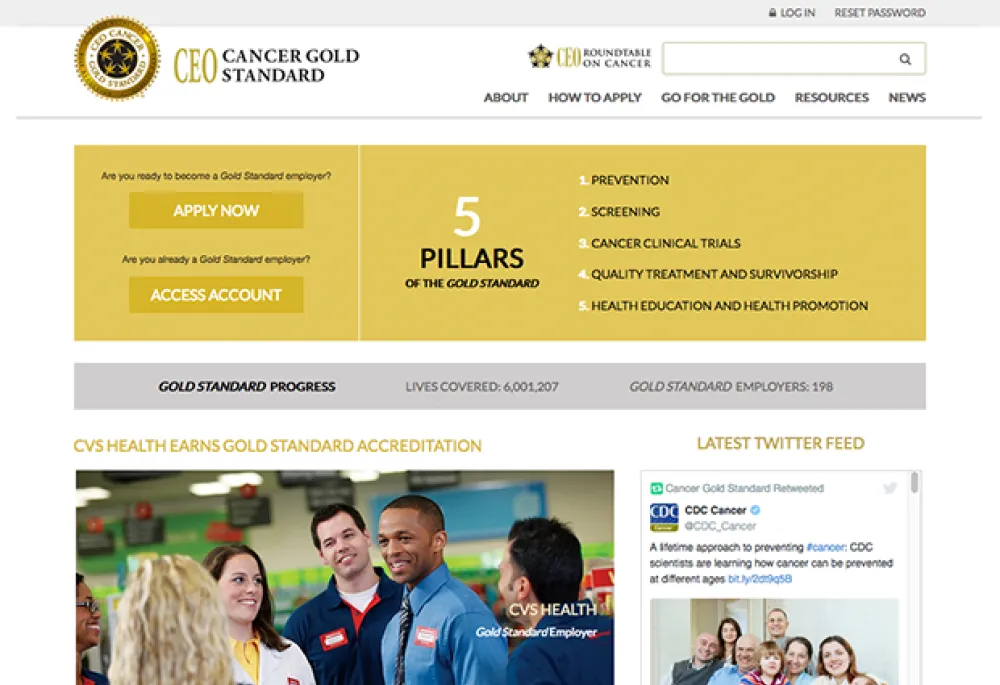 CEO Cancer Gold Standard website screenshot.