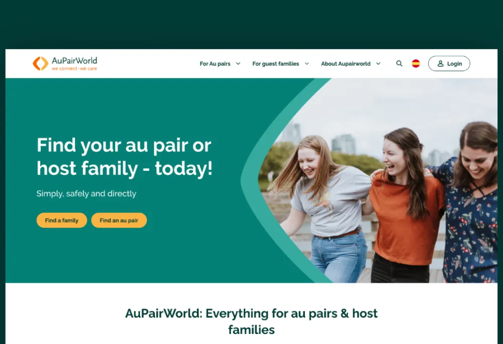 Home page of the AuPairWorld website 