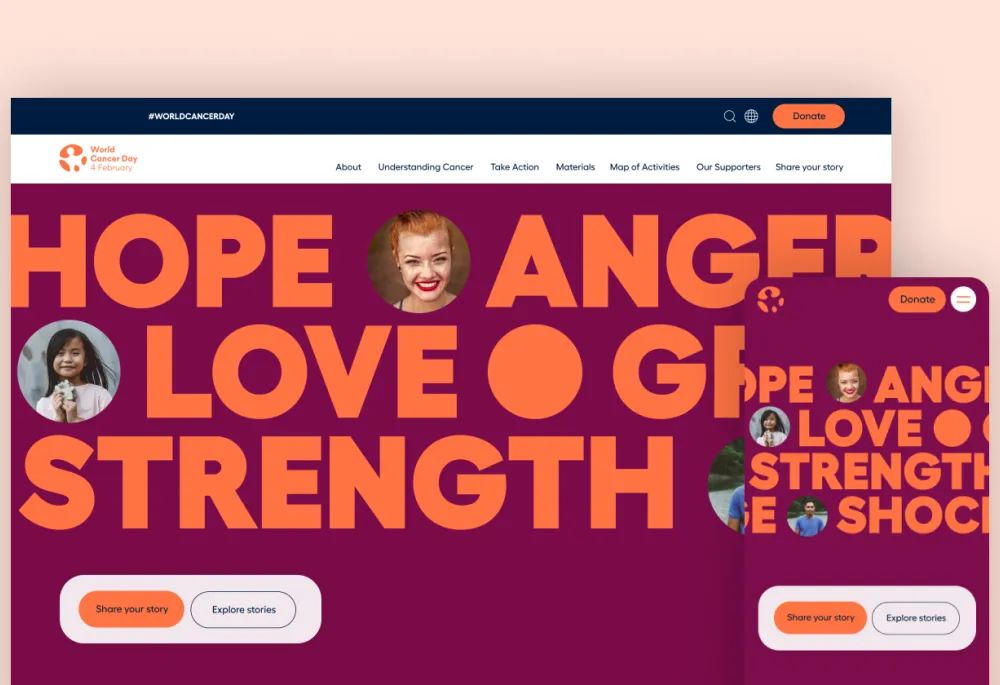 Home page of the World Cancer Day website. 