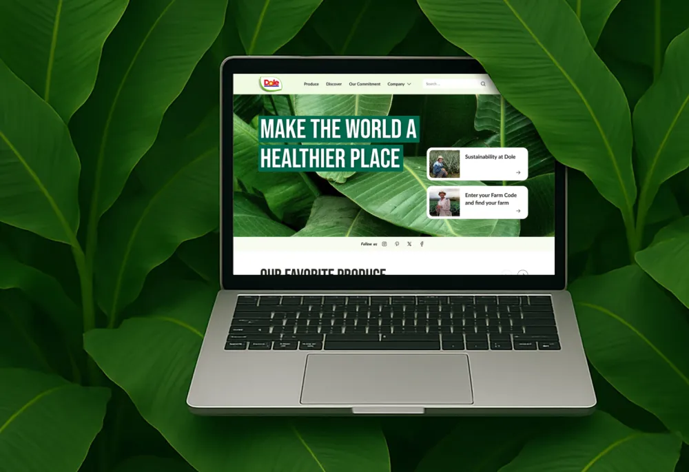 Website of Dole, provided as a mockup on laptop display