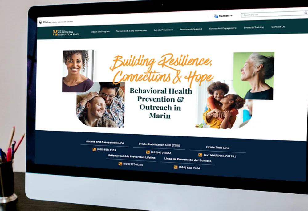 Marin County Behavioral Health and Recovery Services Prevention and Outreach Website