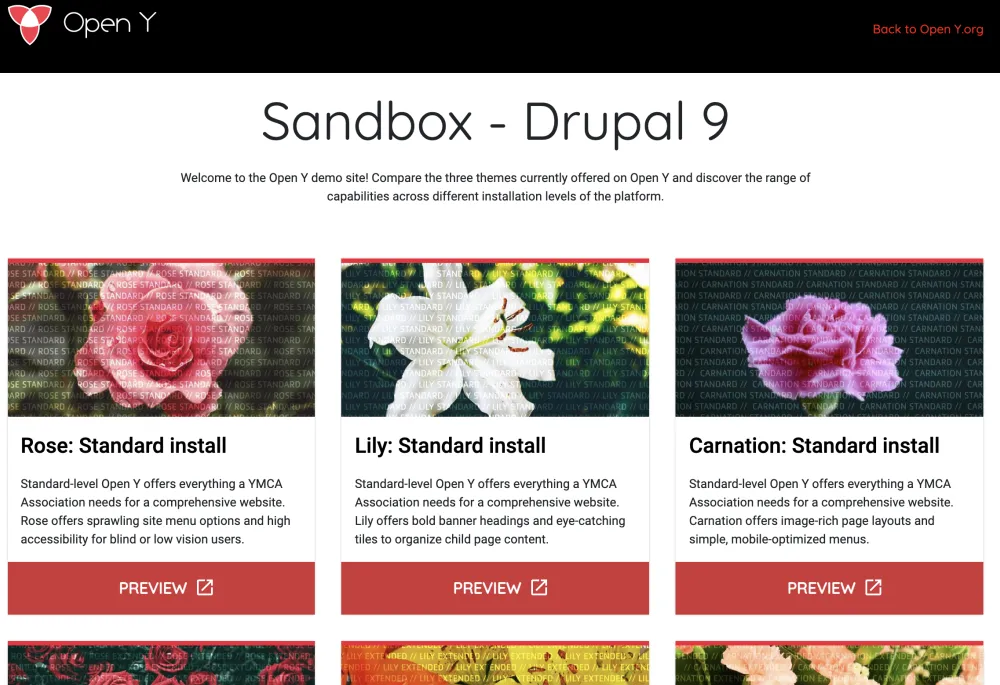 Open Y Drupal 9 sandboxes