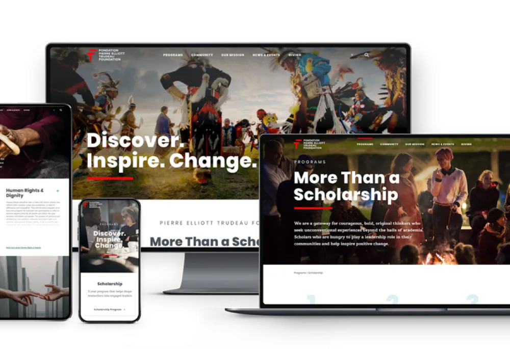 Pierre Elliot Trudeau Foundation desktop and mobile interfaces 