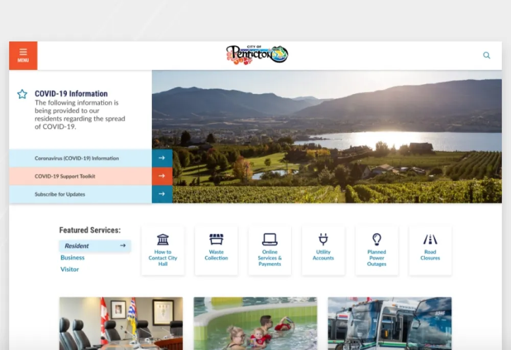 City of Penticton website homepage 