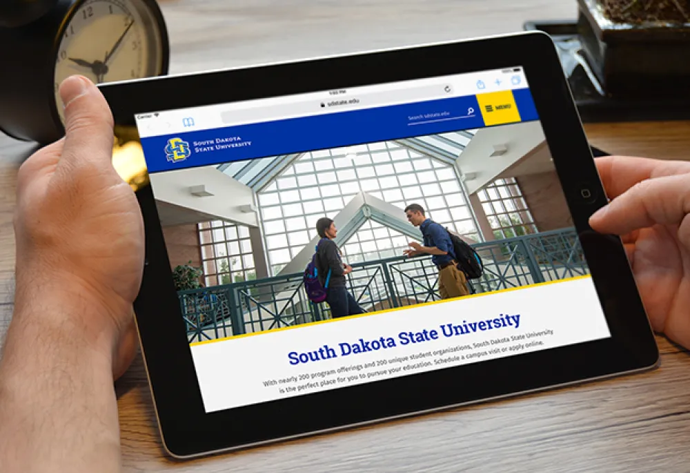 South Dakota State University homepage on a tablet