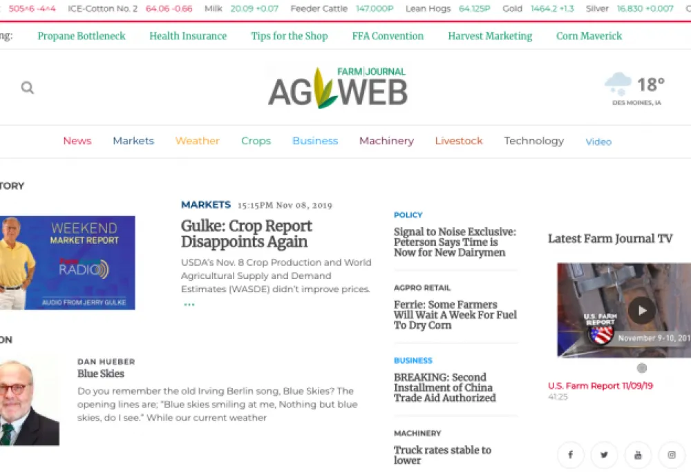 Homepage of AgWeb with flower shaped icon at the top-centre and images of persons and the texts below the icon