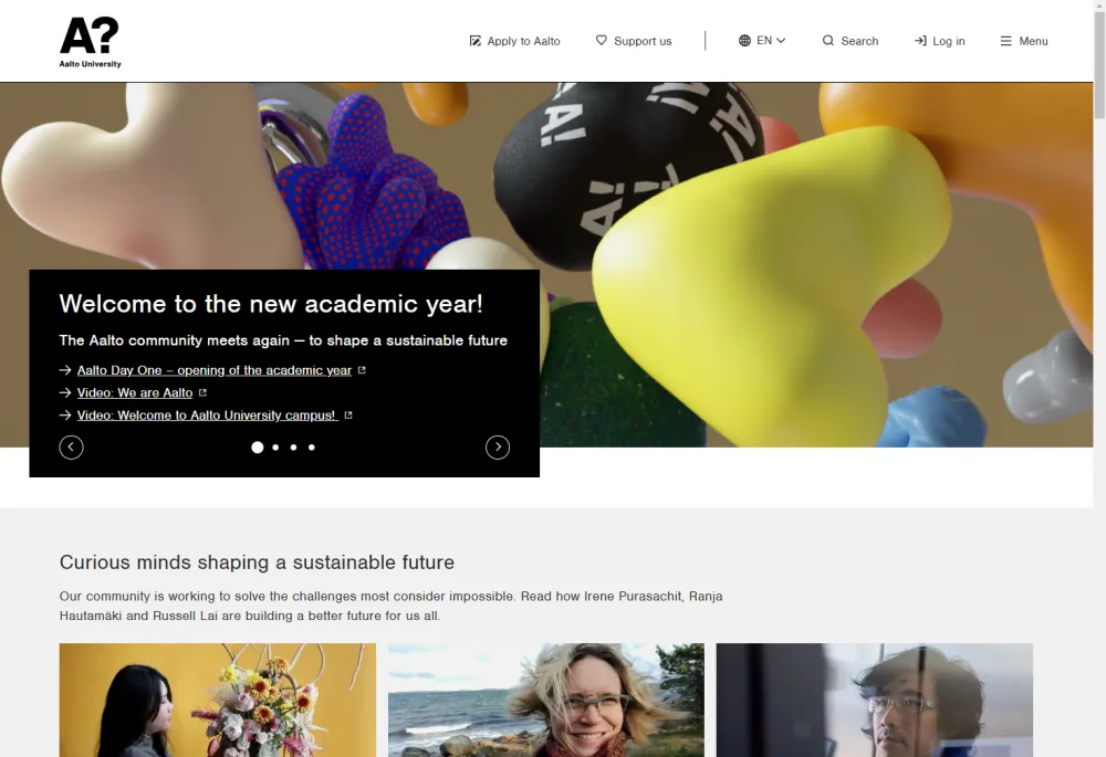 screenshot of aalto.fi site