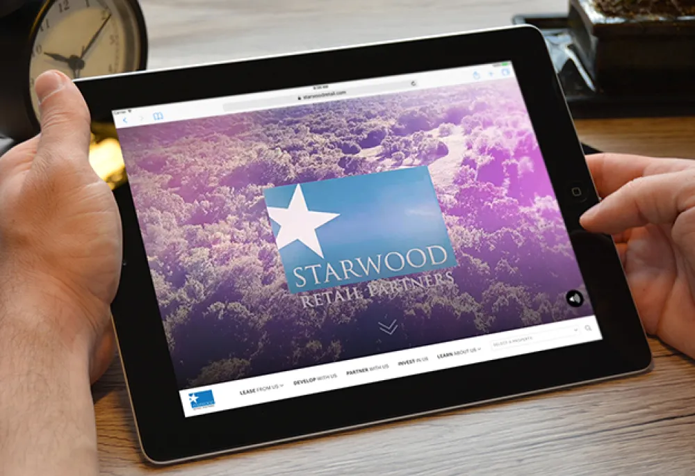 Starwood Retail Partners homepage shown on tablet