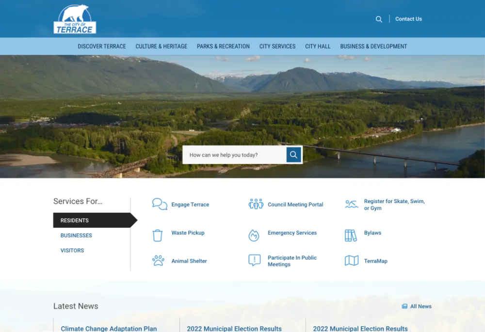 Screenshot of terrace.ca homepage. 