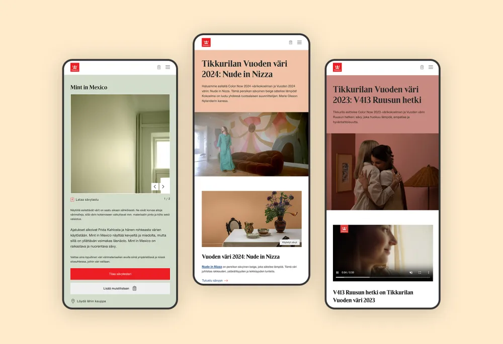 3 mobile screenshots from Tikkurila website