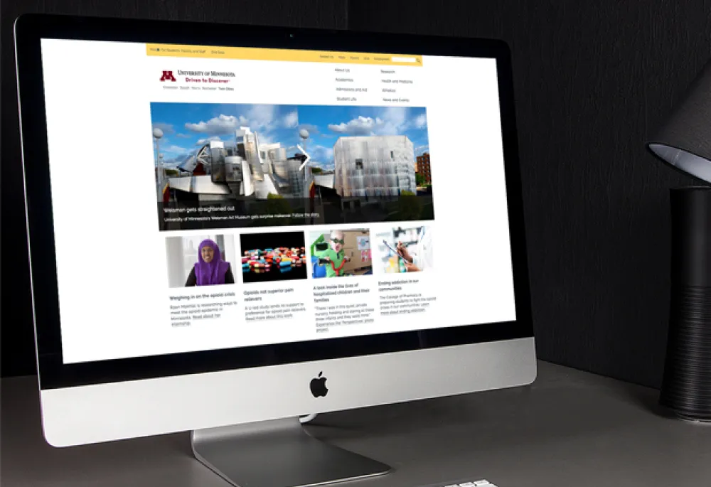 UMN homepage on desktop computer