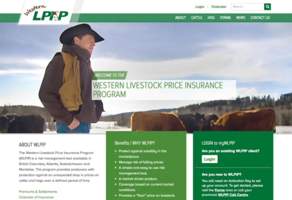 Western Livestock Price Insurance Program (WLPIP) web site home page image