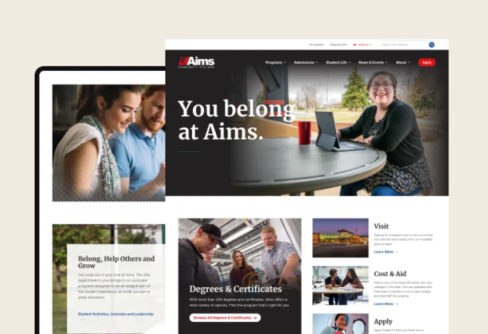Screenshot of Aims.edu homepage