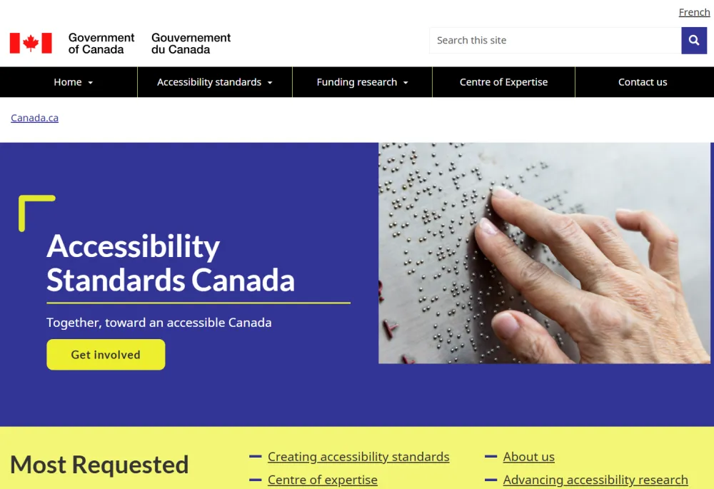 Screenshot of the Accessibility Standards Canada Website Redesign Home Page.