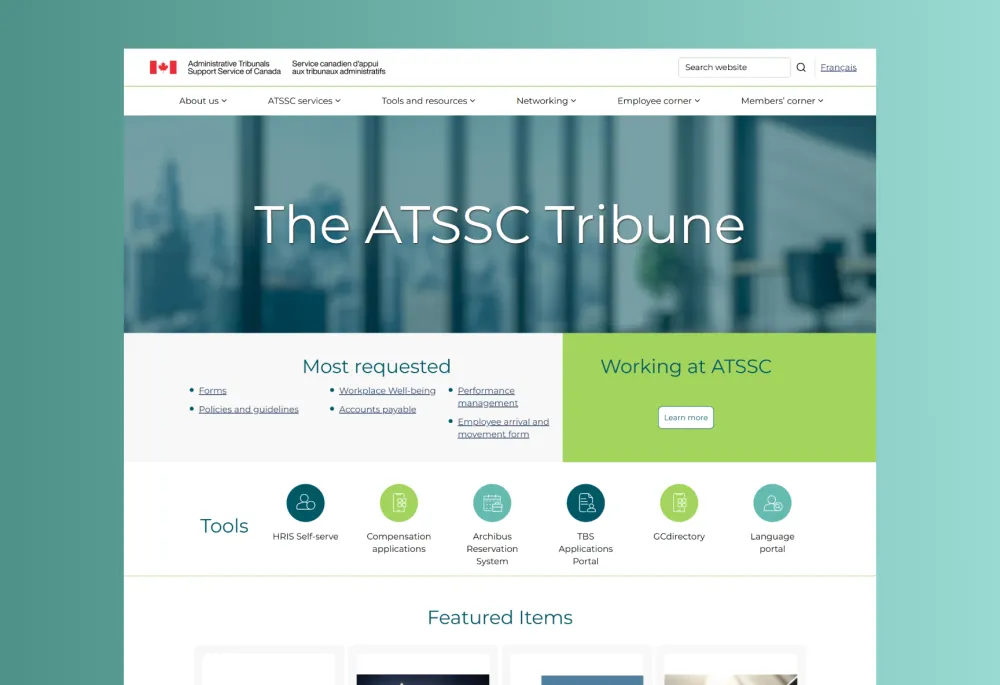Home page of the intranet.
