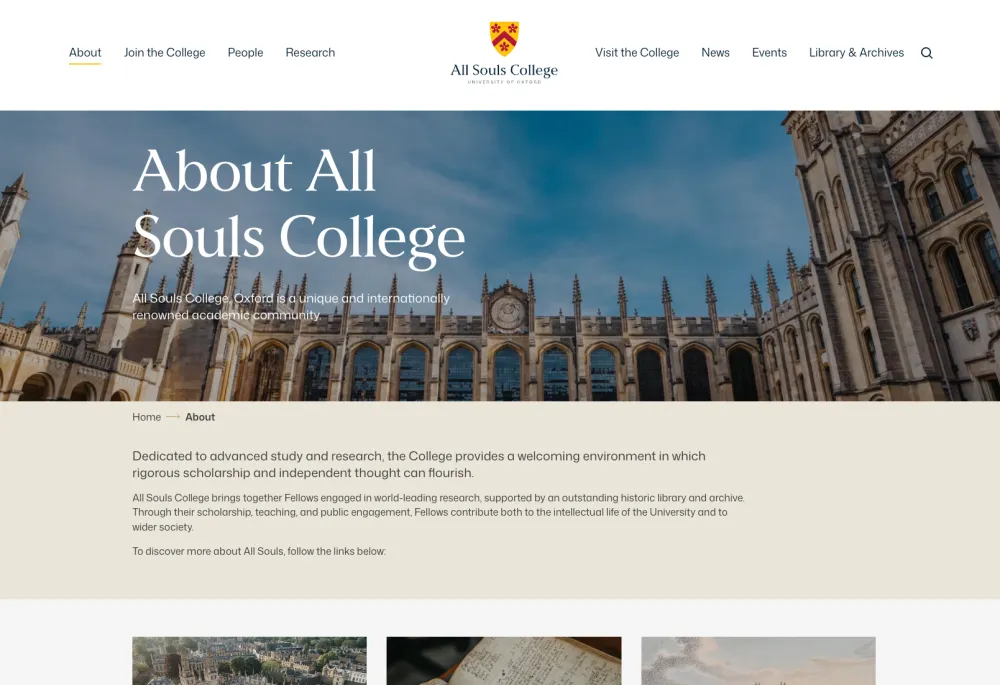 About All Souls College webpage 