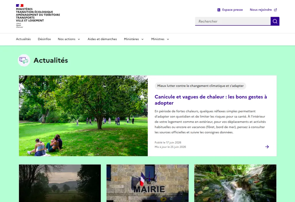 French Ministry for Ecological Transition, Territorial Planning, Transport, Housing and Urban Affairs website