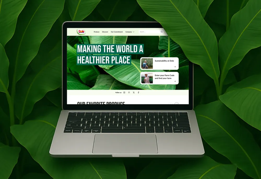 Website of Dole, provided as a mockup on laptop display